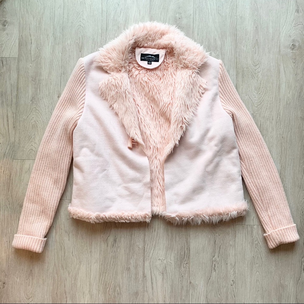 Vintage Y2K baby pink pastel fur detail coat
